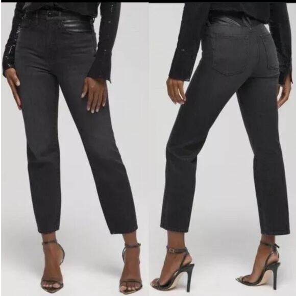 GOOD AMERICAN GOOD VINTAGE LEATHER STRAIGHT LEG JEANS WASHED BLACK SIZE 8/29 - Picture 1 of 9